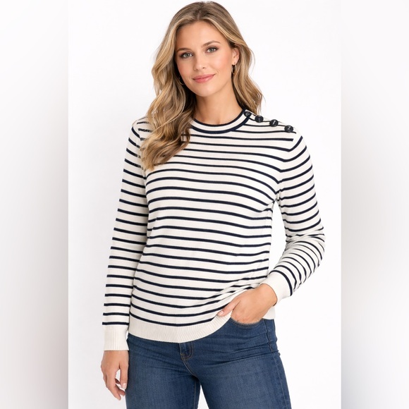 Petit Bateau Sweaters - Petite Bateau striped crew neck sweater size large Parisian nautical preppy